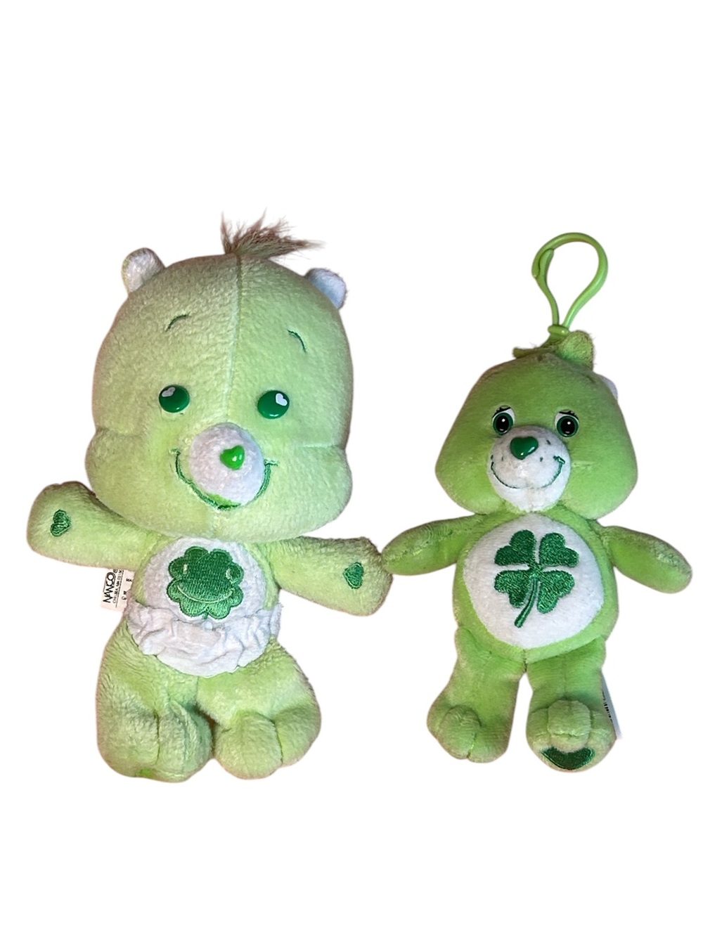 Bundle 2 Care Bears Lucky Bear Green Shamrock Plush Toy Charm and Cub Small
